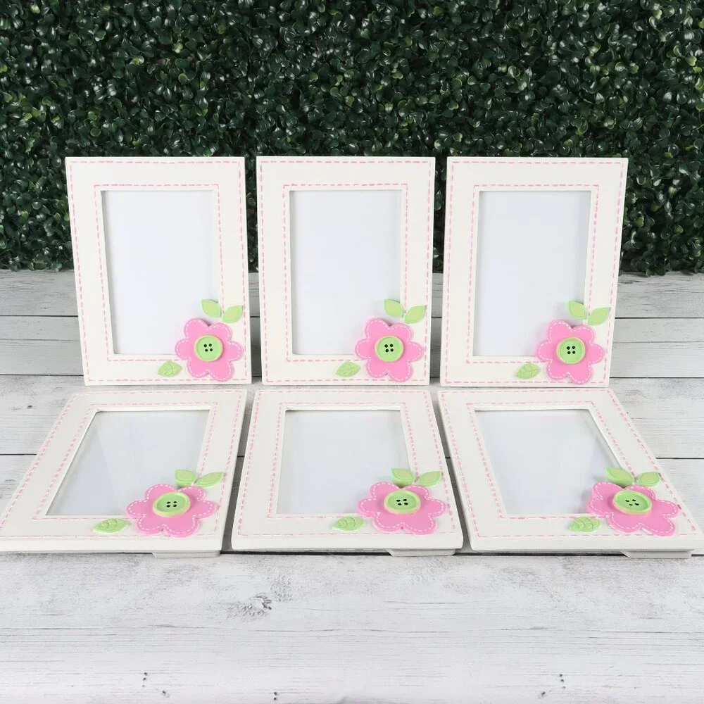Burton & Burton Pink Button Flower Picture Frames Set of 6